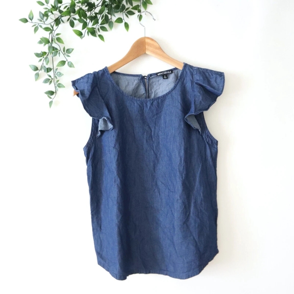J. Crew Denim Ruffle Sleeveless Top